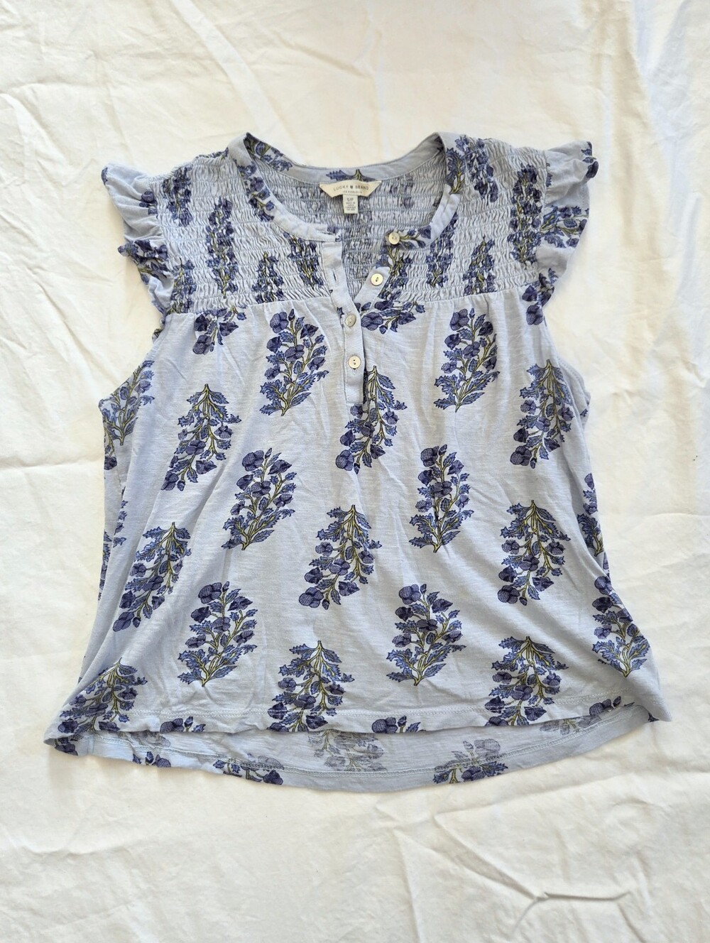 Lucky ♧ Brand | Lilac Floral Ruched Flutter Sleeve Top | Sz S